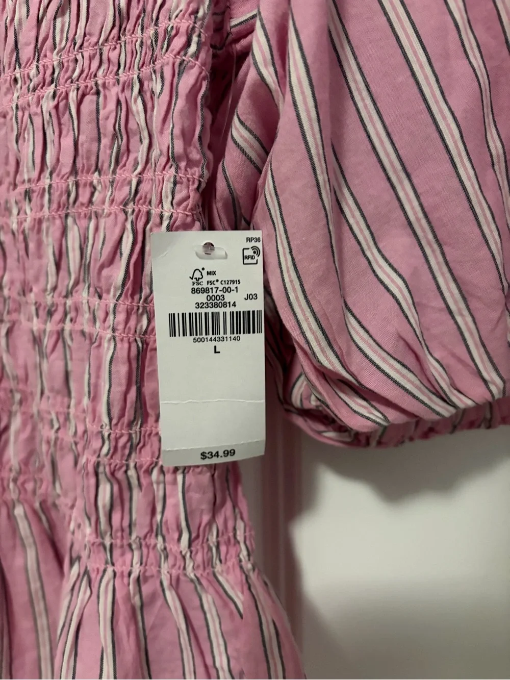 Old Navy Pink Striped Smocked Peplum Puff Sleeve Blouse